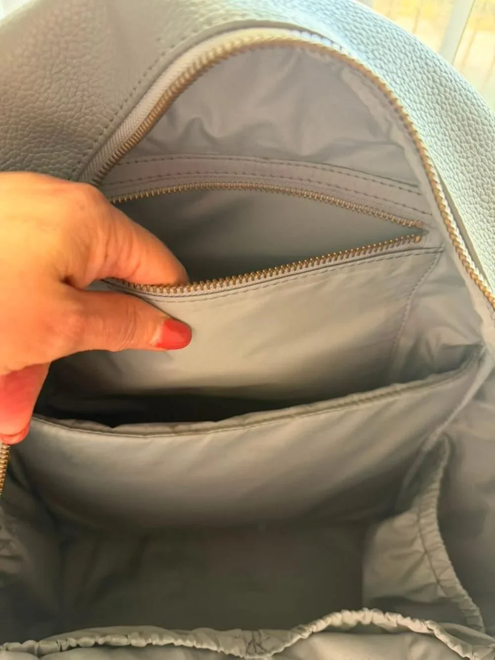 Freshly Picked Gray Vegan Leather Diaper Backpack 10 Pocket Changing Bag